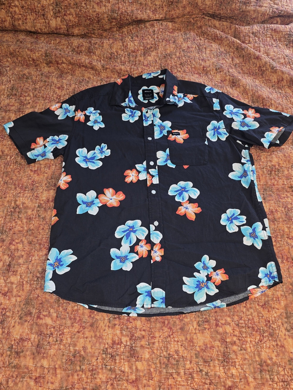 RVCA Anytime Floral Short Sleeve Button Down Shirt - Men's Size Medium